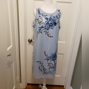 NWT White House Black Market Blue Floral Print Overlay Hi-Lo Dress Sz LP Ret$110